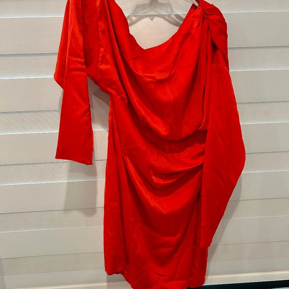 NWT ASOS DESIGN - Off Shoulder Satin Mini Dress With Tuck Detail Bodice - Picture 2 of 5